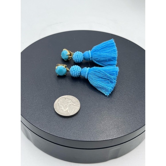 J. Crew Blue Rhinestone and Tassel Drop Pierced Earrings - Picture 8 of 11